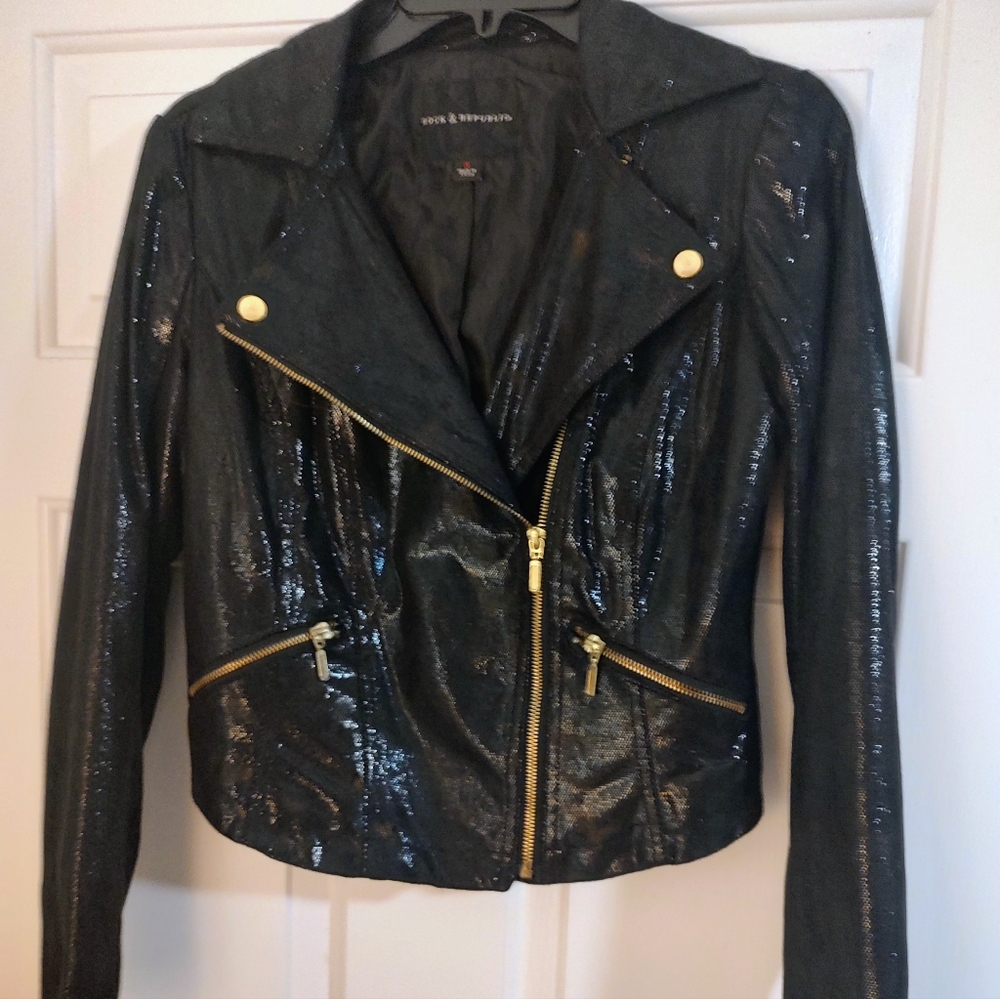 Black Shiny Snakeskin Women's Jacket
